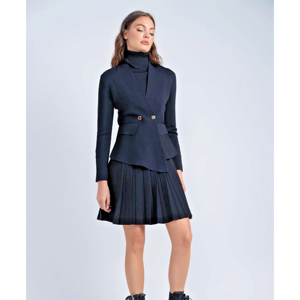 NWT Aleeza Paris Marcey Black Gold Buttons Luxury Knit Blazer Size 1X MSRP $250 - Picture 2 of 14